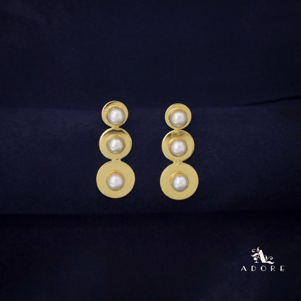 Golden 3 Step Coin Glossy + Pearl Earring