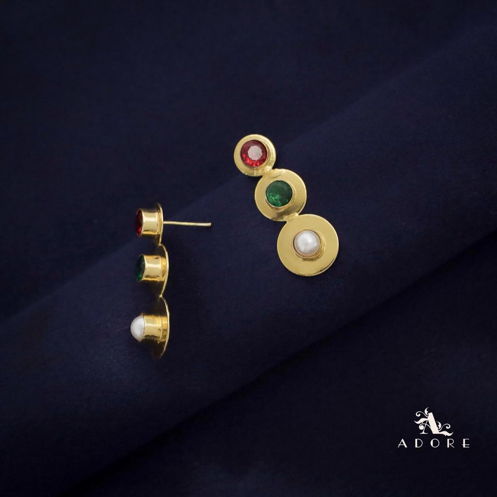 Golden 3 Step Coin Glossy + Pearl Earring