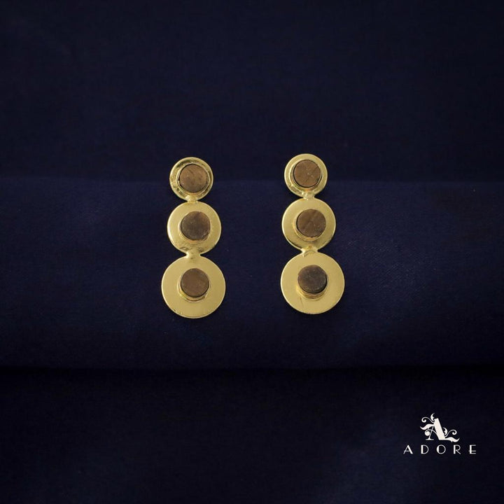 Golden 3 Step Coin Raw Stone Earring