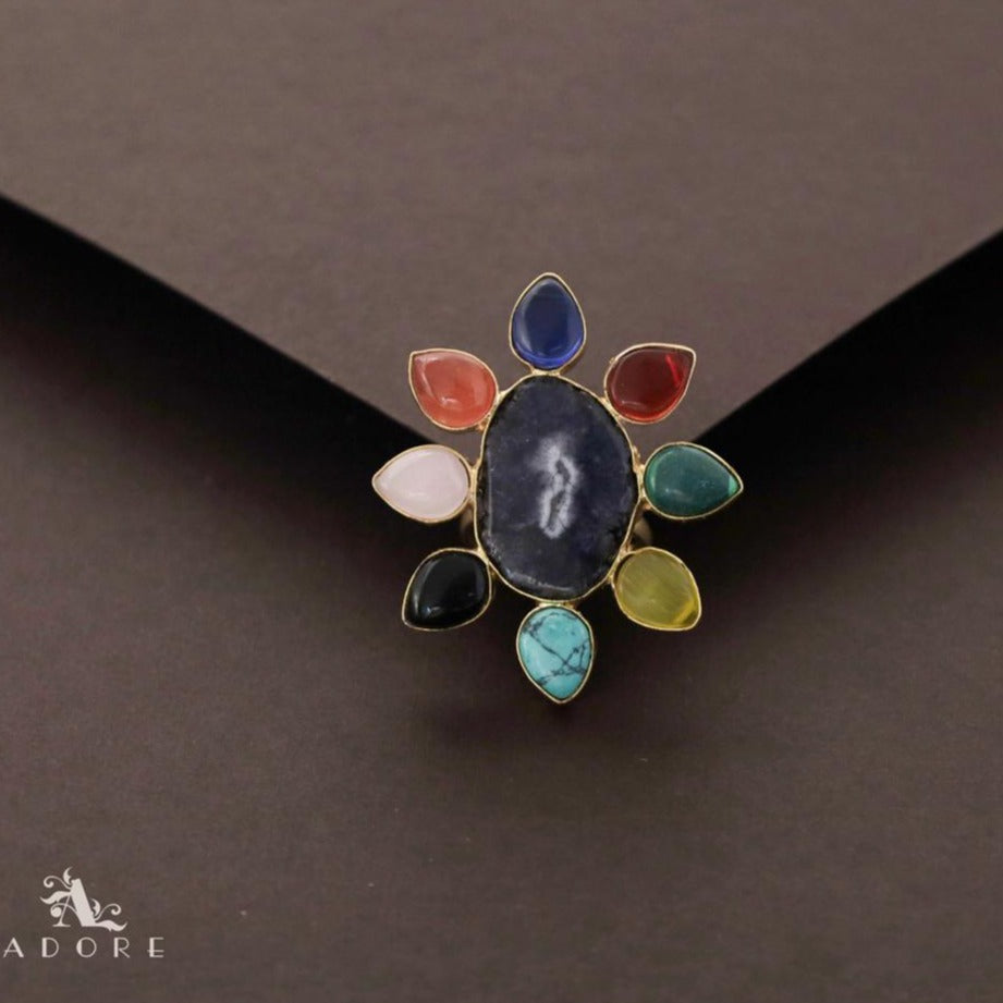 Multicolour Agate Flower Ring ( Dyed Agate Stone )