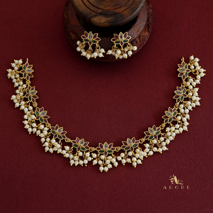 Anamika Dhala Padma Pearl Short Neckpiece With Earring
