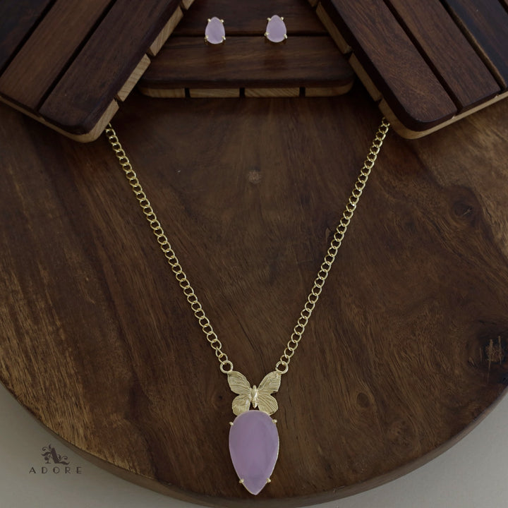 Golden Papillon Glossy Drop Long Neckpiece With Stud