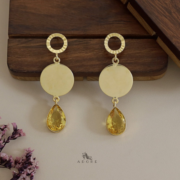 Golden Hammered Circle and Coin Drop Earring