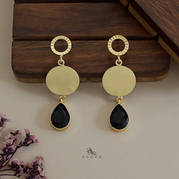 Golden Hammered Circle and Coin Drop Earring