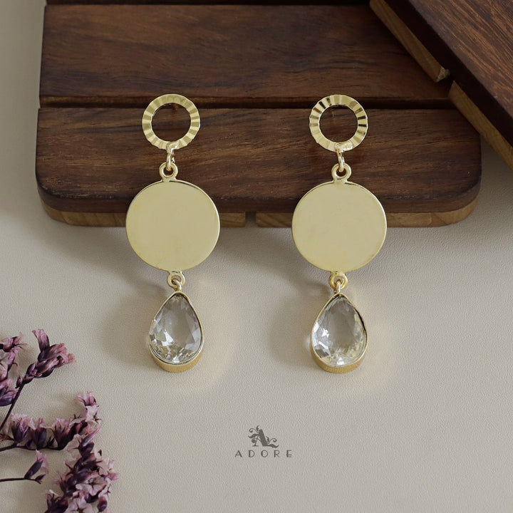 Golden Hammered Circle and Coin Drop Earring