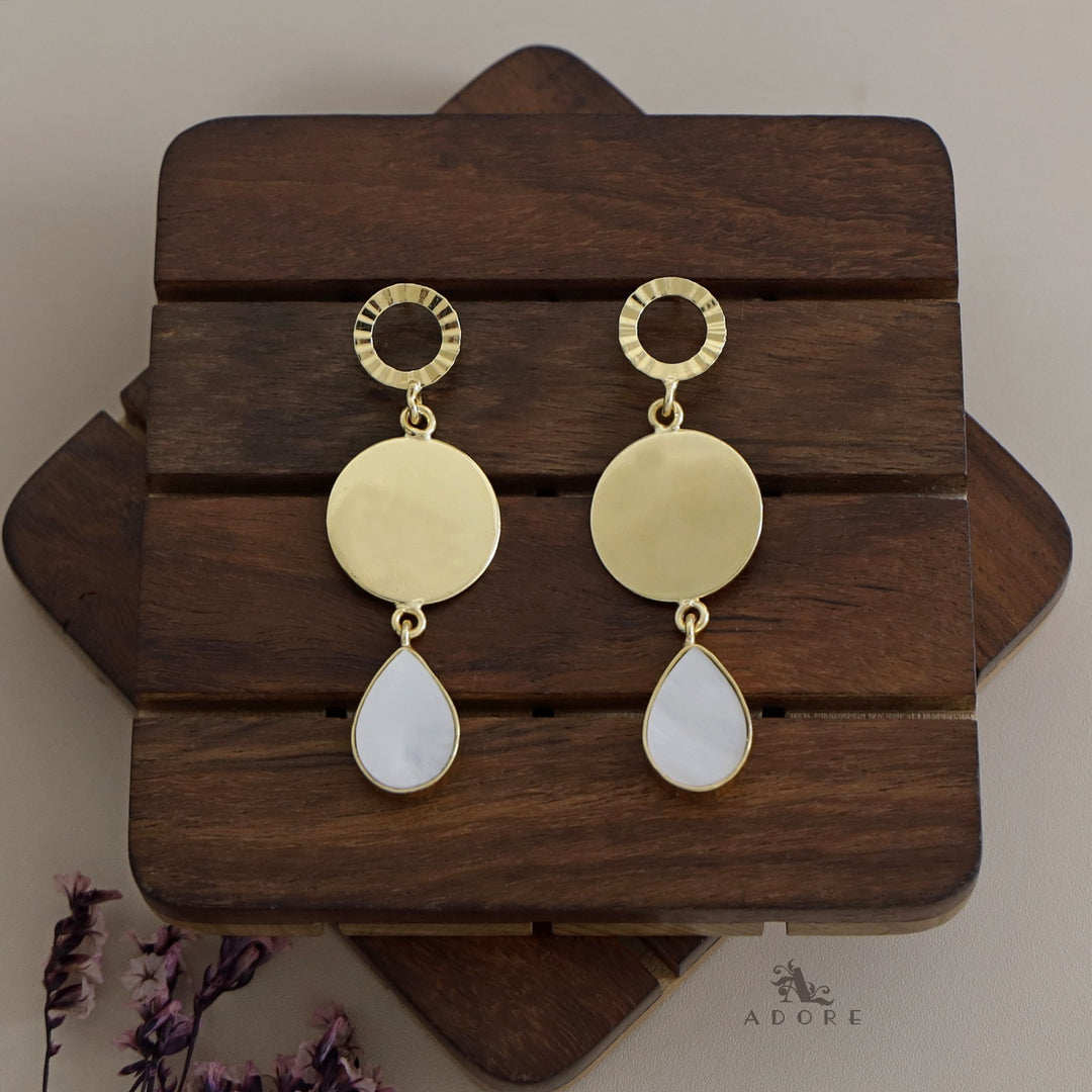 Golden Hammered Circle and Coin Drop Earring