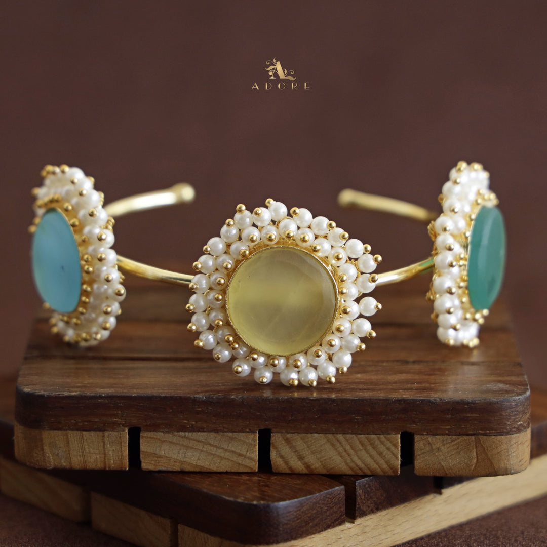 Multicolour 3 Stone Raw Crystal Bangles with Pearls