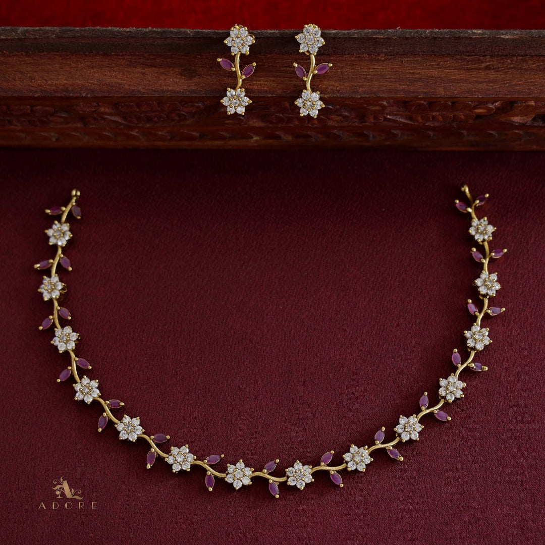 Sayisree Flower Short AD Neckpiece With Earring