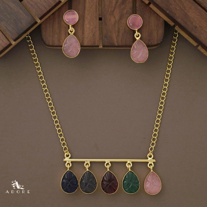 Mizhil 5 Carved Stone Neckpiece With Earring