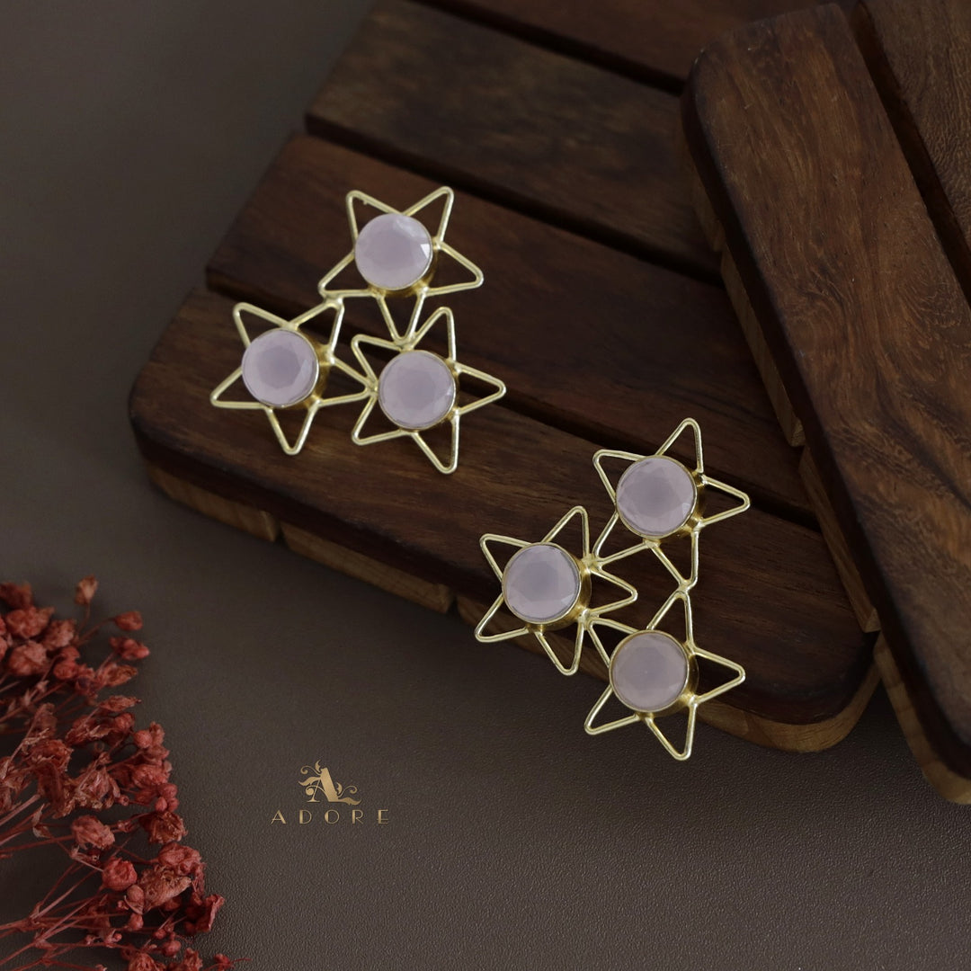 Golden 3 Star Glossy Earring