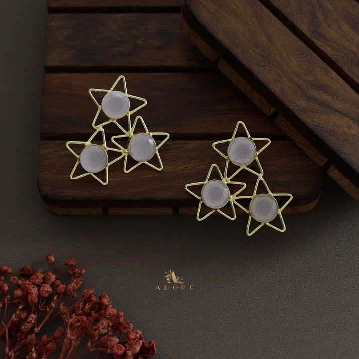 Golden 3 Star Glossy Earring