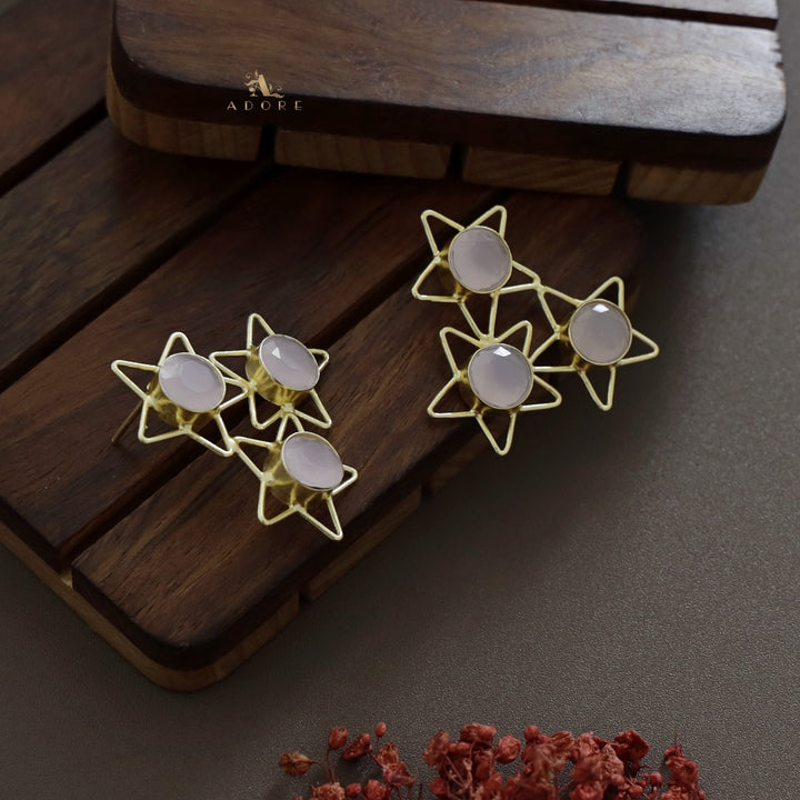 Golden 3 Star Glossy Earring