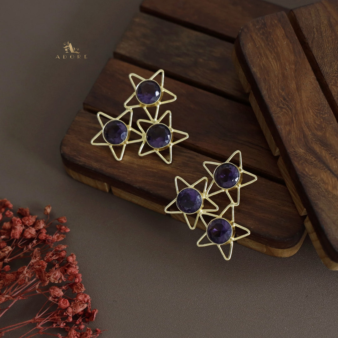 Golden 3 Star Glossy Earring