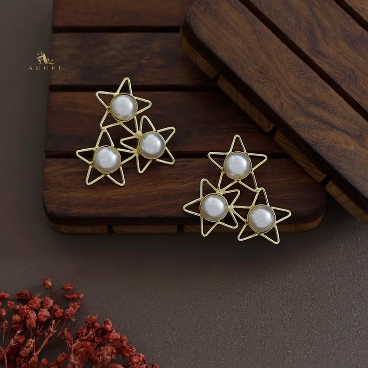 Golden 3 Star Glossy Earring