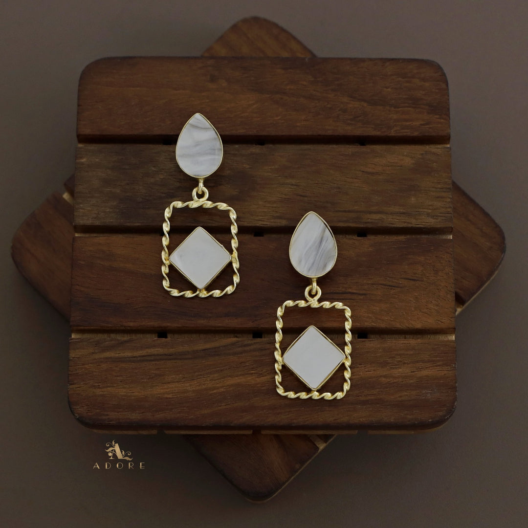 Glossy Drop + Twisted Rectangle MOP Earring