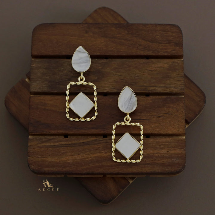Glossy Drop + Twisted Rectangle MOP Earring