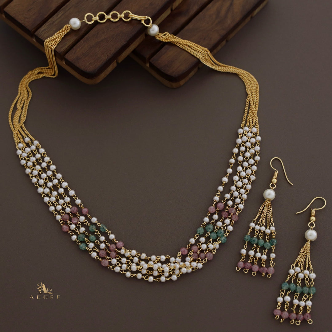 5 Layer Tenille Pearl Neckpiece With Drop