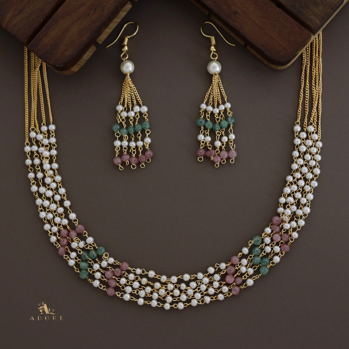 5 Layer Tenille Pearl Neckpiece With Drop