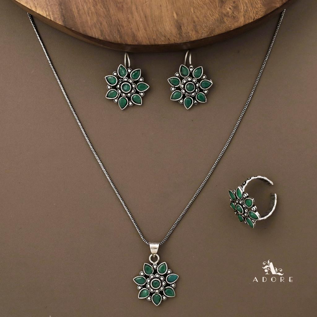 Gladiza Flower Neckpiece With Drop + Ring