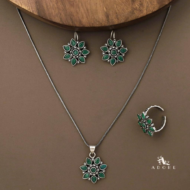 Gladiza Flower Neckpiece With Drop + Ring