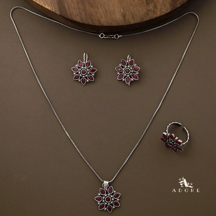 Gladiza Flower Neckpiece With Drop + Ring
