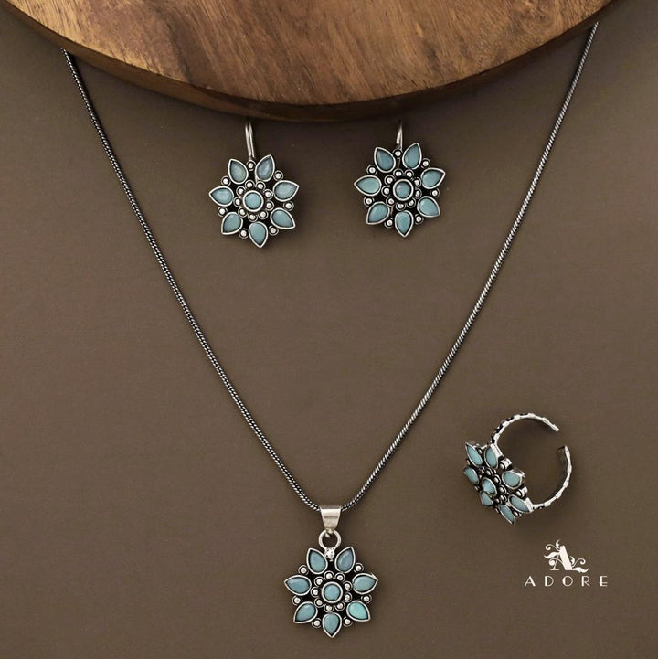 Gladiza Flower Neckpiece With Drop + Ring