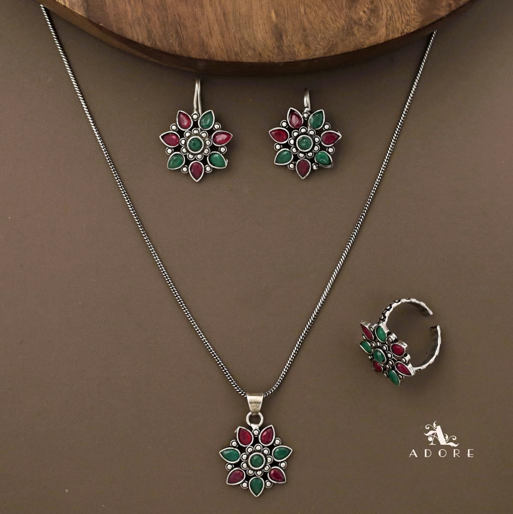 Gladiza Flower Neckpiece With Drop + Ring