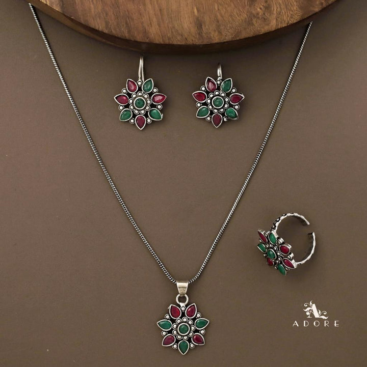 Gladiza Flower Neckpiece With Drop + Ring
