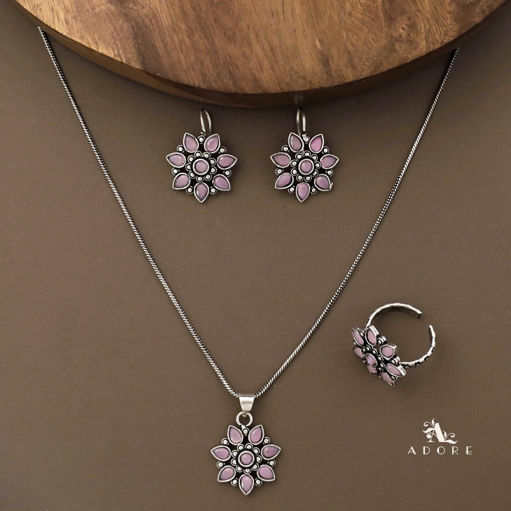 Gladiza Flower Neckpiece With Drop + Ring