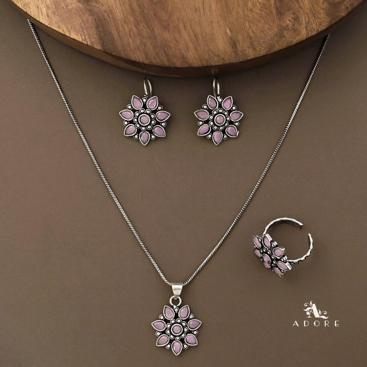 Gladiza Flower Neckpiece With Drop + Ring