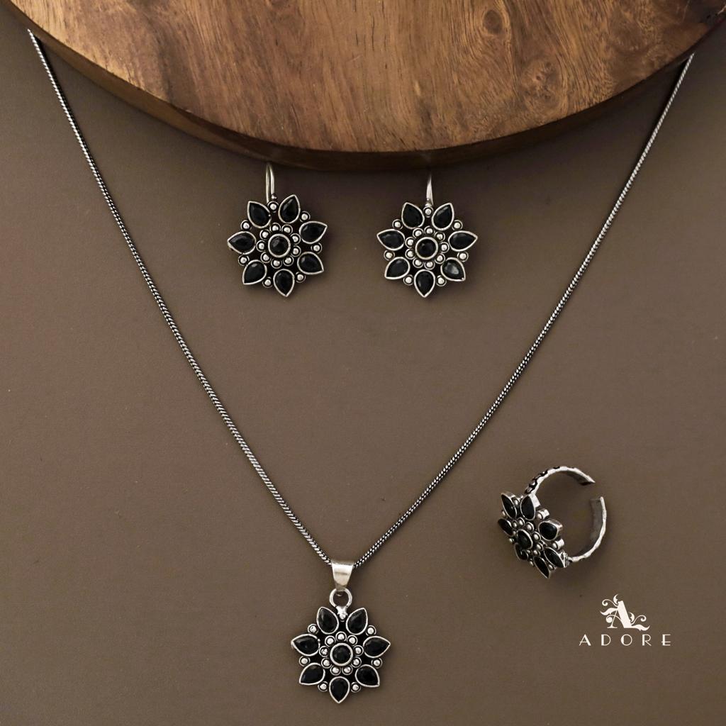 Gladiza Flower Neckpiece With Drop + Ring