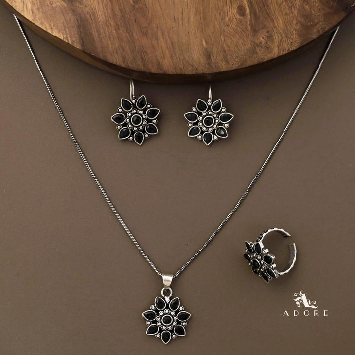 Gladiza Flower Neckpiece With Drop + Ring