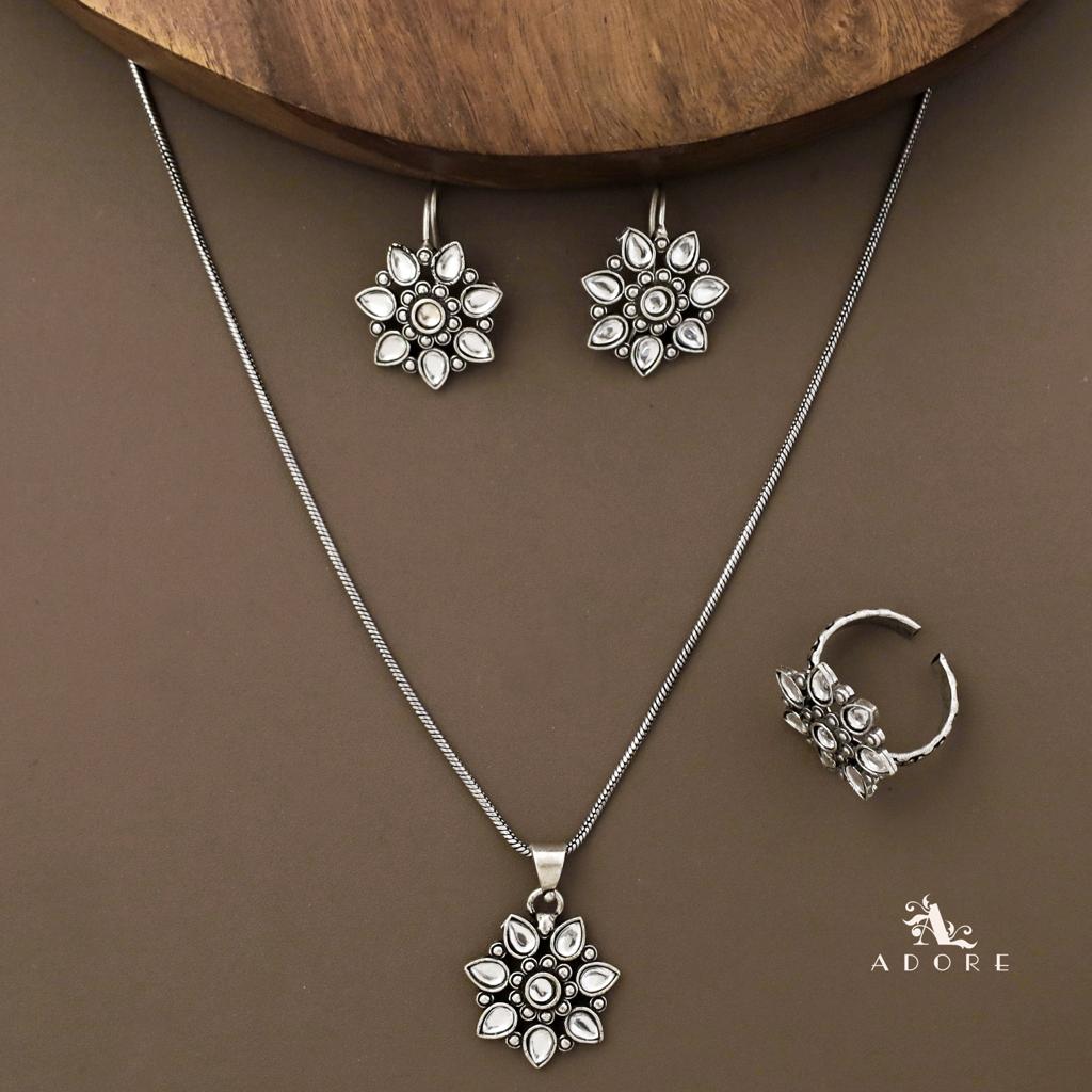 Gladiza Flower Neckpiece With Drop + Ring