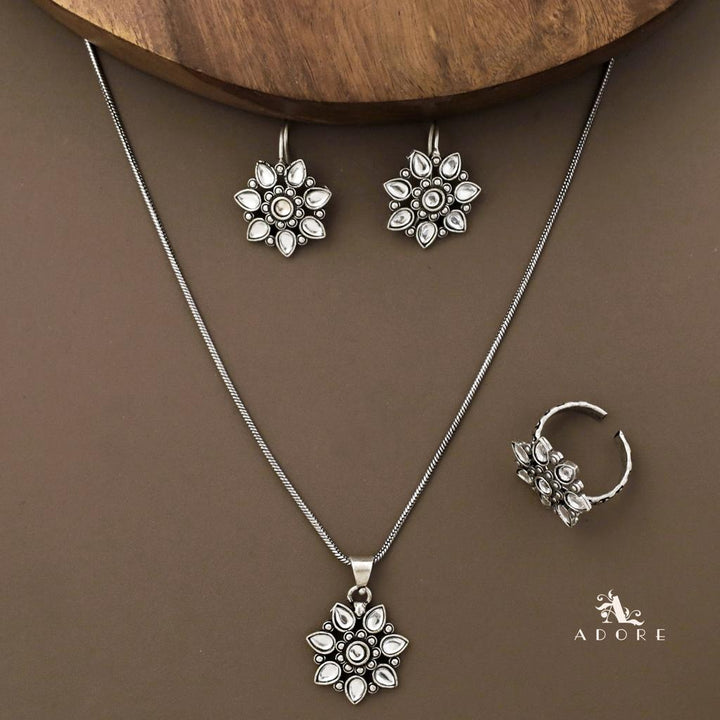 Gladiza Flower Neckpiece With Drop + Ring