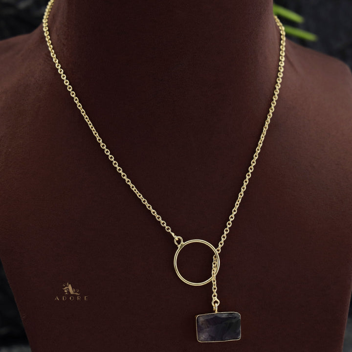 Skylar Raw Stone Rectangle Ring Lock Neckpiece