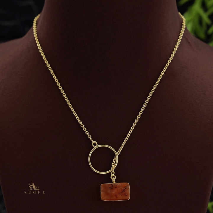 Skylar Raw Stone Rectangle Ring Lock Neckpiece
