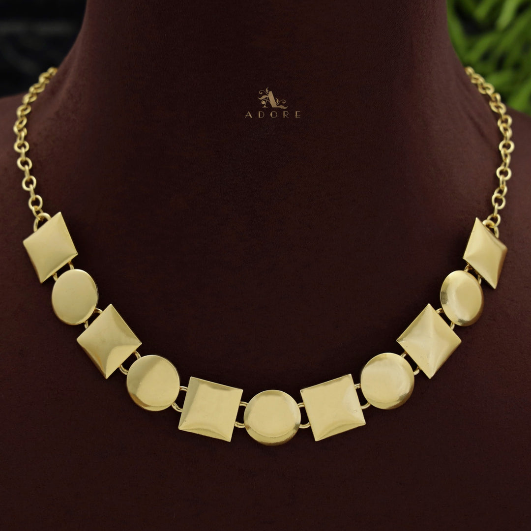 Golden Square And Coin Short Neckpiece