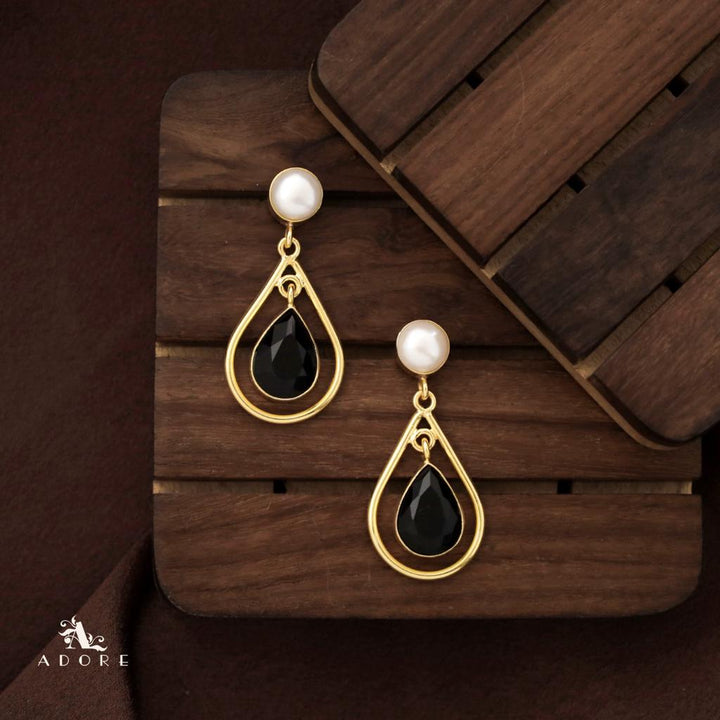 Pearly Golden And Glossy Dual Drop Earring