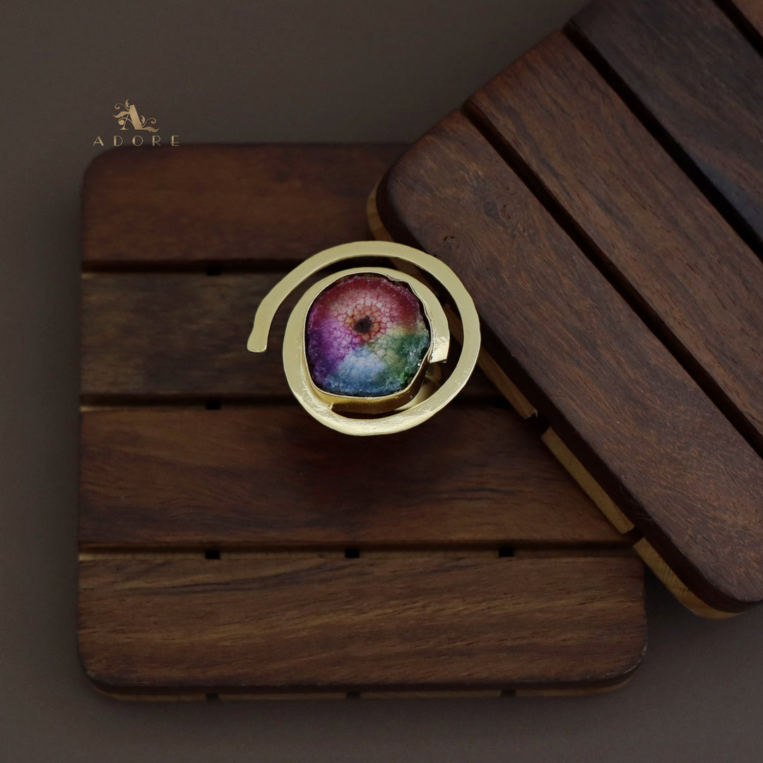 Agate Single Stone Spiral Golden Ring