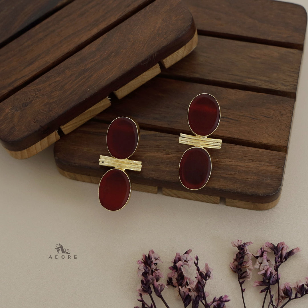 Raw Stone Dual Oval Tri Line Earring