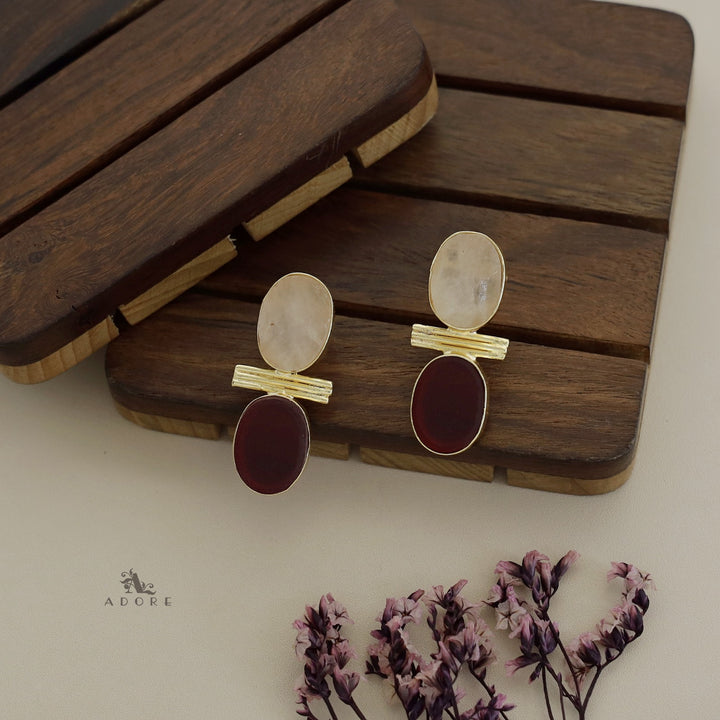 Raw Stone Dual Oval Tri Line Earring