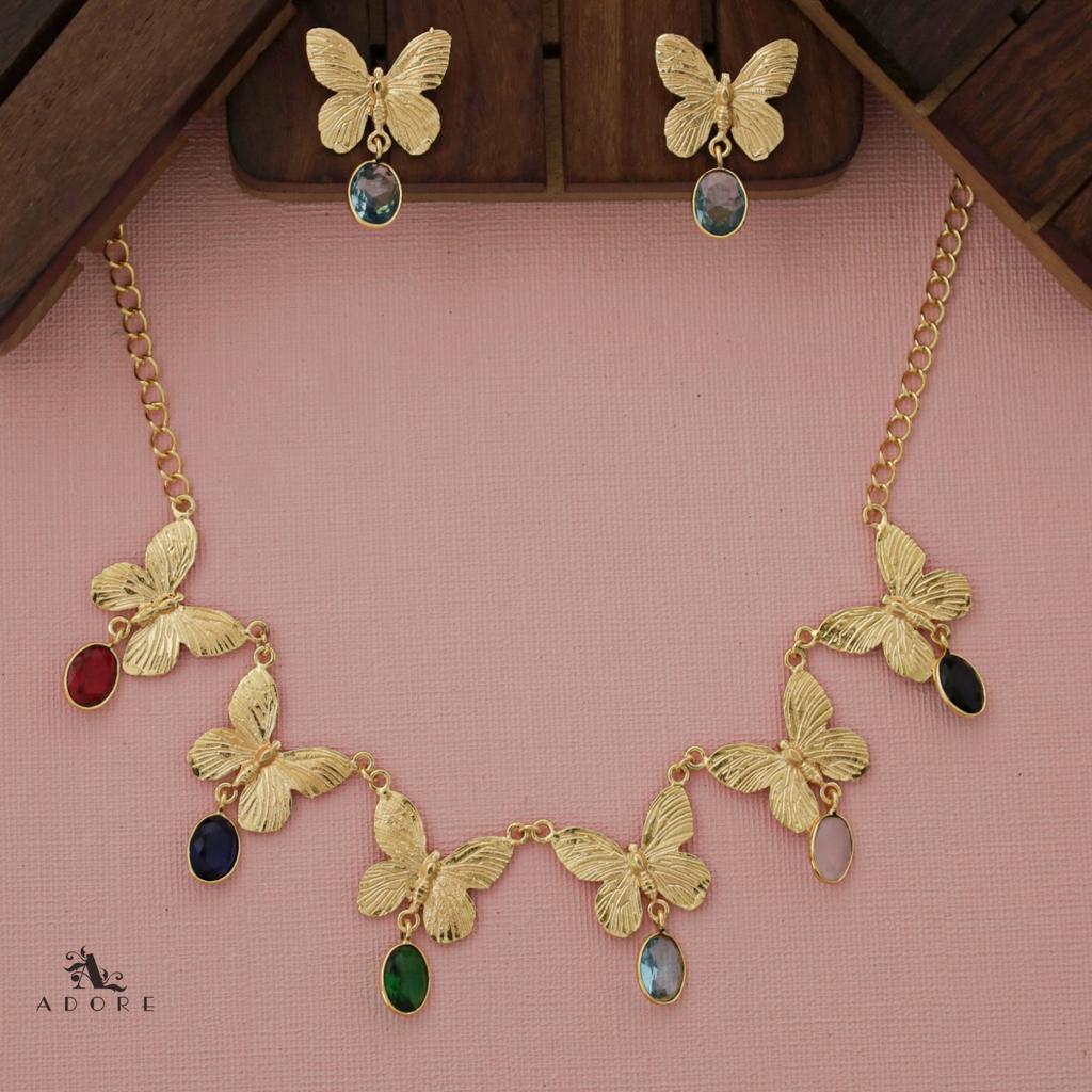 Gold Papillio Neckpiece With Earring