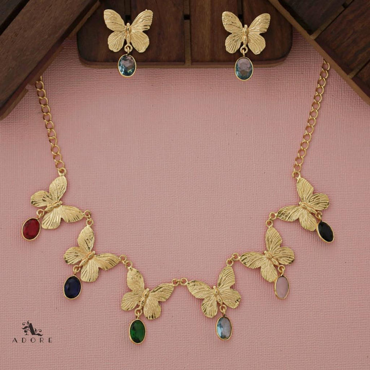 Gold Papillio Neckpiece With Earring