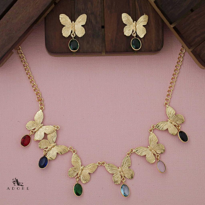 Gold Papillio Neckpiece With Earring