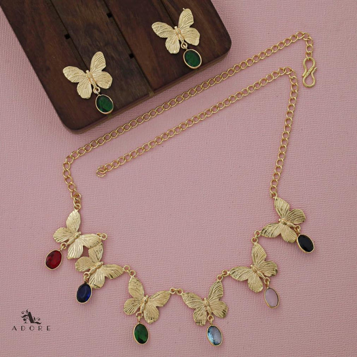 Gold Papillio Neckpiece With Earring