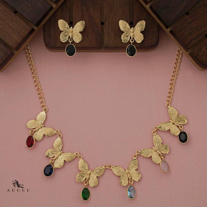 Gold Papillio Neckpiece With Earring