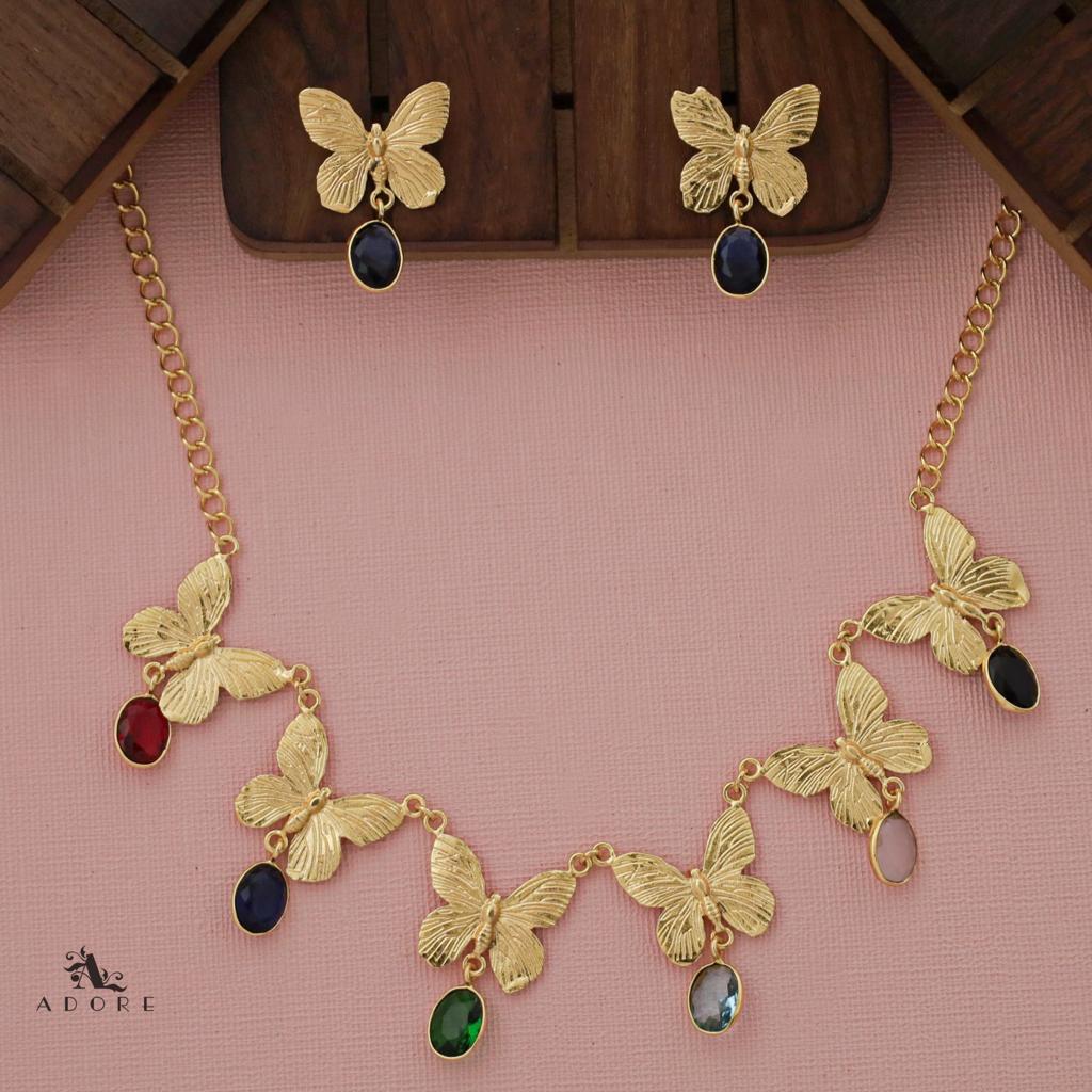 Gold Papillio Neckpiece With Earring