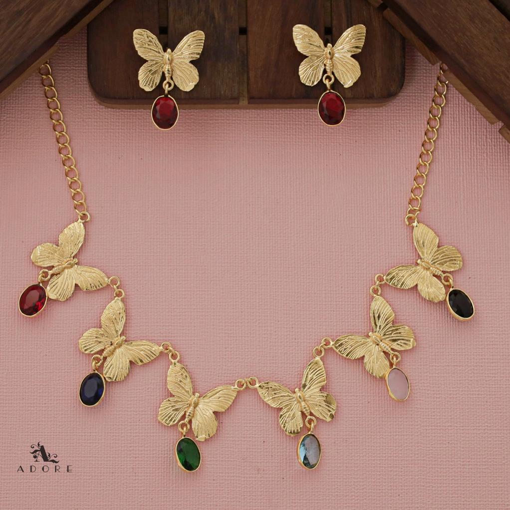 Gold Papillio Neckpiece With Earring