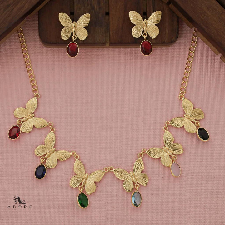 Gold Papillio Neckpiece With Earring