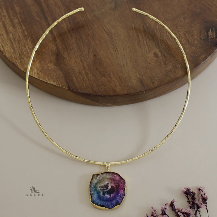Golden Hammered Solar Agate Neck Cuff